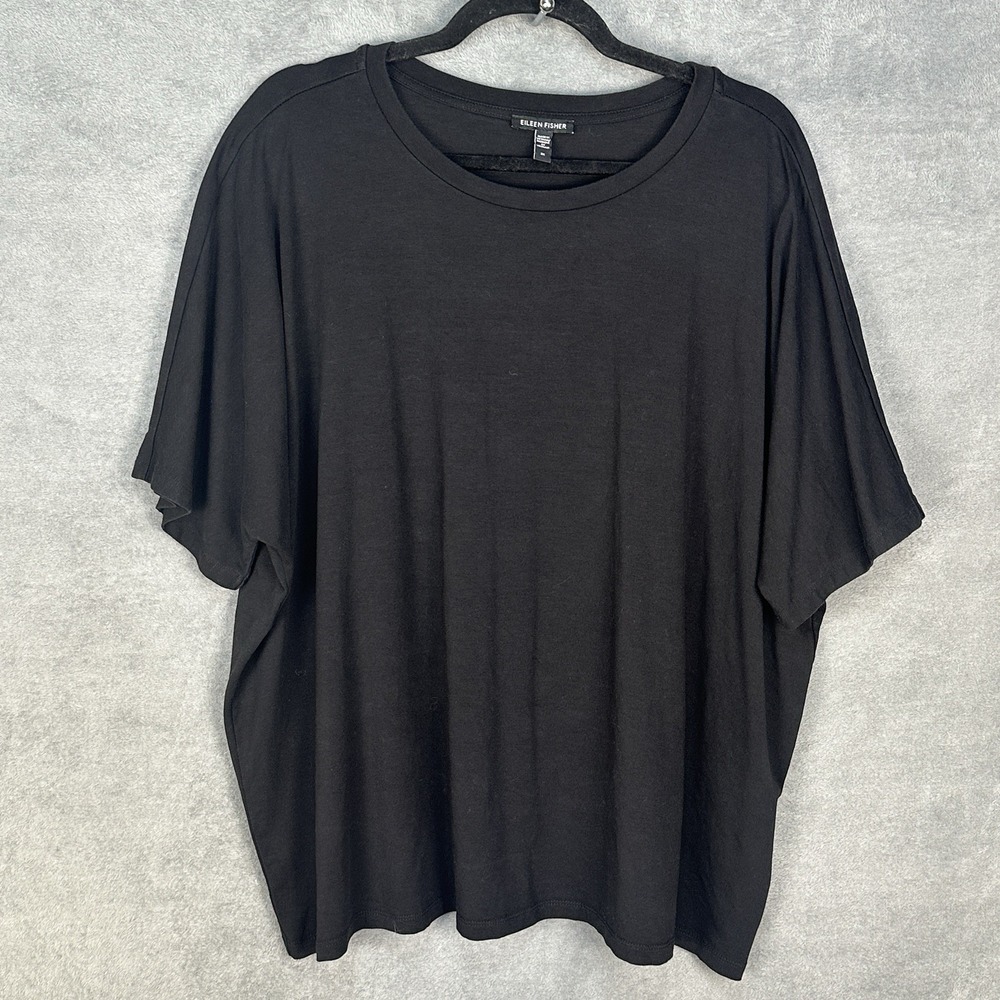 Eileen Fisher Top Womens 2X Black Short Sleeve Tee Comfort Neutral Quiet Luxury